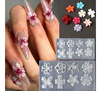 2PCS 3D Flower Silicone Nail Molds, Spring Flower Nail Charms Resin Nail Art Molds Floral Carving Template for Women Acrylic DIY Nail Supplies