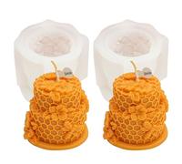 2PCS-3D Honeycomb Pillar Candle Silicone Mold DIY Embossed Bee and Flower Bee Cylinder Aromatherapy Candle Plaster Molds Handmade Home Decor Gift(Honeycomb Mold-7)
