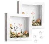 2Pcs 3D Picture Frame 20x20 cm, Deep Picture Frame for Filling with Acrylic Plate, 3cm Inner Depth, Wooden Shadow Box for Baby Wedding Photos, Flowers, Tickets,Christmas Valentine's Day for Her