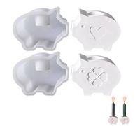 2PCS 3D Piggy Shape Silicone Candle Holder Mold with Clover or Heart Pattern for St. Patrick's Day and Valentine's Day, Candlestick Molds for Making Soap Home Decoration Pig Shaped Mold (Mix)