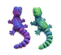 2Pcs 3D Printed Animals Articulated Gecko Toys Wall Climbing Gecko 3D Printed Lizard Flexible 3D Printed Animals Stress Relief Fidget Toy for Adults Reptile Lovers Home Office Gift (Purple+Green)