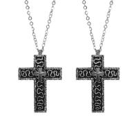 2PCS 3D Printed Cross Necklace with Secret Compartment, Unique Character Ten Shaped Pendant, Punk Retro Cross Pendant Necklace Handmade Jewelry Fashion Game Accessories