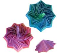 2pcs 3D Printed Fidget, Two-Pack Fidget Star for Stress Relief and Focus Enhancement, Laser Blue-Green and Rainbow Candy Colours, Medium Size with Thick Handle