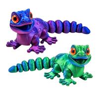 2PCS 3D Printed Gecko Toy, Gecko Wall Climbing Toy, Articulated Lizard Toys for Play, Flexible 3D Printed Animals for Desk Decor, Collectibles, Gifts for Adults and Kids(blue purple and blue green）