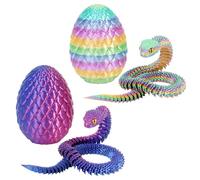 2PCS 3D Printed Snake in Egg, 3D Printed Dragon Egg Fidget Toy, 3D Printed Dragon Egg with Articulated Snake Inside Flexible Crystal Snake Easter Gifts for Adults Home Office Decor (2pcs/A)