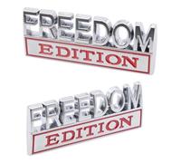 2pcs 3D Raised Letter Freedom Edition Badge Car Stickers - Metal Decals for Cars, Trucks, Motorcycles, SUV - Door Tailgate Bumper Durable Name Plate Emblem Decal (Chrome&red)