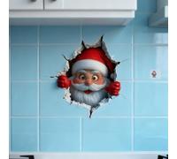 2Pcs 3D Santa Claus Wall Sticker,3D Wall-Breaking Cute Santa Claus Wall Stickers,Self Adhesive Stickers 3DSanta C-laus Christmas Walls Sticker,Removable Winter Xmas Decor for Refrigerator Bedroom