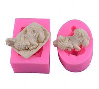 2Pcs 3D Sleeping Baby Silicone Chocolate Candy Fondant Mold Handmade Soap Candle Mold Baby Shower Party 1st Birthday Party Cake Topper Decoration Tools