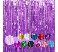 2Pcs 3ft x 6.56Ft Purple Tinsel Glitter Curtain, Metallic Tinsel Curtains Rainbow Foil Fringe Curtains for Photo Backdrop Door Wall Hanging Window Curtain Party Office Decoration