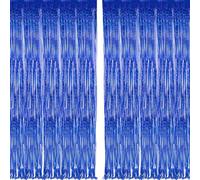 2pcs 3ft X 8.3ft Blue Glitter Metallic Tinsel Curtains Aluminum Foil Flow Silk Curtain Background Streamer Birthday Party Wedding Holiday Backdrop Decoration