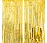 2pcs 3ft X 8.3ft Gold Metallic Tinsel Curtains Aluminum Foil Flow Silk Curtain Background Streamer Birthday Party Wedding Holiday Backdrop Decoration