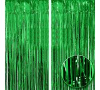 2pcs 3ft X 8.3ft Green Metallic Tinsel Curtains Aluminum Foil Flow Silk Curtain Background Streamer Birthday Party Wedding Holiday Backdrop Decoration