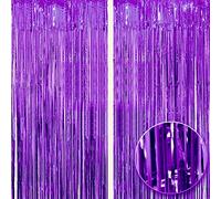 2pcs 3ft X 8.3ft Purple Metallic Tinsel Curtains Aluminum Foil Flow Silk Curtain Background Streamer Birthday Party Wedding Holiday Backdrop Decoration
