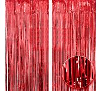2pcs 3ft X 8.3ft Red Metallic Tinsel Curtains Aluminum Foil Flow Silk Curtain Background Streamer Birthday Party Wedding Holiday Backdrop Decoration