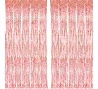 2pcs 3ft X 8.3ft Rose Gold Glitter Metallic Tinsel Curtains Aluminum Foil Flow Silk Curtain Background Streamer Birthday Party Wedding Holiday Backdrop Decoration