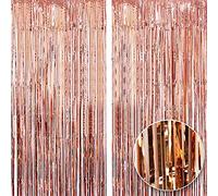 2pcs 3ft X 8.3ft Rose Gold Metallic Tinsel Curtains Aluminum Foil Flow Silk Curtain Background Streamer Birthday Party Wedding Holiday Backdrop Decoration