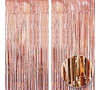2pcs 3ft X 8.3ft Rose Gold Metallic Tinsel Curtains Aluminum Foil Flow Silk Curtain Background Streamer Birthday Party Wedding Holiday Backdrop Decoration