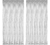 2pcs 3ft X 8.3ft Silver Glitter Metallic Tinsel Curtains Aluminum Foil Flow Silk Curtain Background Streamer Birthday Party Wedding Holiday Backdrop Decoration