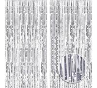 2pcs 3ft X 8.3ft Silver Tinsel Glitter Curtain，Foil Fringe Curtain Aluminum Foil Flow Silk Curtain Background Streamer Birthday Party Wedding Holiday Backdrop Decoration
