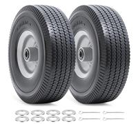 2pcs 4.10/3.50-4 Puncture-proof 4.10-4 3.50-4 Wheels with 5/8 Inch Axle Bore and Double Sealed Bearings, Compatible with Sack Trucks, Wheelbarrows, Lawnmower Tyres, White