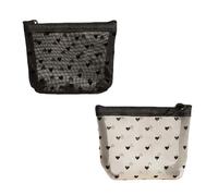 2Pcs 4.72x3.94x3.54Inch Mini Mesh Heart Makeup Bags Small Zipper Mesh Bags Lipstick Case Organizer Travel Cosmetic Accessories for Women Home Offices Travel(Black+Beige)