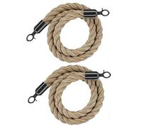 2Pcs 4.9ft Adjustable Braided Hemp Queue Barrier Rope with Metal Hooks Customizable Crowd Control Stanchion Rope for Event Line Management (Black)