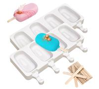 2PCS 4 Cavities Popsicle Mould with 16pcs Wooden Sticks, Silicone Ice Lolly Moulds, Ice Cream Moulds Homemade Popsicle Ice Pop Maker BPA Free Ice Pop Moulds for Kids Summer DIY Ice Cream