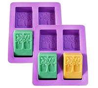 2Pcs 4-Cavity Rectangle Tree of Life Silicone Soap Bar Molds Tree Shaped Square Soap Mold Arts Crafts Chocolate Cake Molding Soap Making Tools
