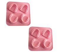 2Pcs 4 Hole Denture Teeth Shaped Ice Cube Mold Silicone Ice Tray DIY Ice Cream Funny Gag Gift for Dentist Seniors Ice Tray Molds Pink