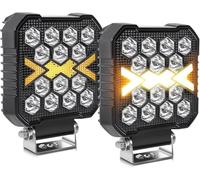 2PCS 4 inch Square LED Work Light 15000LM 12V-24V IP68 Waterproof/Dustproof for Outdoor Lighting for Truck, Off Road Vehicle, ATV, UTV, 4WD, Boat