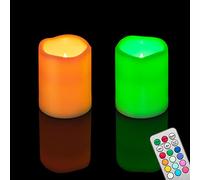 2PCS 4" Multi-Color Flameless LED Pillar Candles with Remote Timer/Battery Operated Electric Flickering Plastic LED Fake Candle for Halloween Pumpkin Light Lantern Christmas Decorations