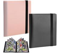 2Pcs 4-Pocket Trading Card Binder: 160 Pockets PU Leather Card Album with 20 Side-Loading Pages, Durable Trading Card Folder for Pokemon, MTG, TCG, Yu-Gi-Oh, Sports Cards (Black, Pink)