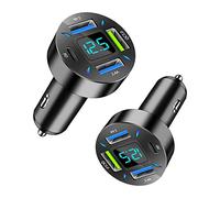 2Pcs 4 Ports USB Car Charger USB Adapter with Voltmeter,Type C Port PD 3.1/QC 3.0 Super Fast Charging Car Cigarette Lighter Plug for iPhone 14 13 12,S22 S21 S20,iPad Pro& More Mobil Phone (2Pcs-Black)