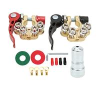 2pcs 4 - Way Battery Terminal Connector, Brass Quick Disconnect Battery Terminal with 4 Ports for SAE JIS Type A Posts, Positive Red Negative Black for Car Boat Truck