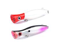 2PCS 40.3g Fishing Lures ,Floating Lure Popper Bait Topwater Fishing Lures Large Popper Fishing Lure Saltwater Fishing Artificial Hard Lures Bass Tuna Popper Lures for Seabass, Pike (Red+Purple)
