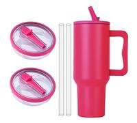 2PCS 40 OZ Tumbler Lids Replacement Cup Flip Straw Tumbler Lid, Reusable Tumbler Cover for Stanley, No Leakage Travel Tumbler Cup Lids Compatible with Straws Hole and Cleaning Brush (Rose Red)