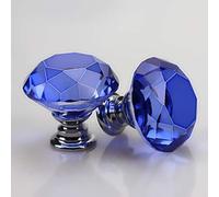2PCS 40mm Crystal Glass Door Knobs Clear Diamond Pull Handle Aluminium Alloy with Screw for Drawer Cabinet Furniture Kitchen Home Decorating (Blue)