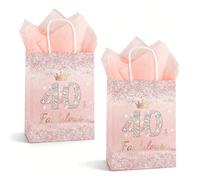 2pcs 40th Birthday Gift Bag for Her,40& Fabulous Rose Gold Glitter Gift Bag with Tissue Paper,Perfect 40th Birthday Party Supplies & Gift Wrap for Women, Girls, Daughter, Friend