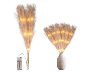 2Pcs - 45cm Prelit Champagne Pampas Grass Stem, Warm White LEDs Battery-Operated Christmas Artificial Flowers for Boho Wedding Bedroom Living Room Decorations