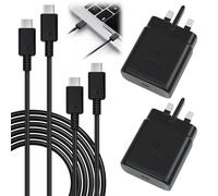 2PCS 45w Super Fast Charger USB C with 1m Compatible with Samsung Galaxy S25 S24 S23 S22 S21 Ultra Fe Note 20 10, USB C Super Fast Uk Charger Plug and Cable for A55 A35 Tab S10 S9 S8 Tablets