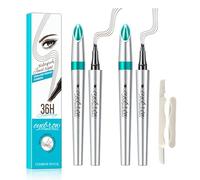 2PCS 4D Eyebrow Pen with Fork Tip - Long-Lasting, Waterproof & Sweatproof Brow Marker with Razor - Natural Look Brow Pencil for Women, Black & Brown