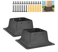 2PCS 4x4 inch Post Base, LAVANE Heavy Duty Powder-Coated Steel Square Decking Post Mount Base Plate Brackets for Internal 3.5"x3.5" Standard Wood Post Anchor Deck Porch Handrail Railing Support