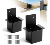 2Pcs 4x4 Pergola Brackets for Wood Post, Heavy Duty 14 Gauge Post Top Rafter Brackets, Pergola Wall Mount Bracket Kit with Screws Black Deck Railing Bracket for Patio Pergolas Log Cabin