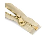 2Pcs, 5#, 35-85 cm Colored Metal Open Zipper with Automatic Locking Function, Suitable for Garment Pocket Repair Kits,Khaki Gold,55cm