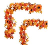 2PCS 5.7Ft/175cm Artificial Fall Maple Leaf Garland,Hanging Vine Garland Artificial Autumn Foliage Garland Thanksgiving Halloween Decor for House Garden Wall Doorway Fireplace Autumn Decoration (A)