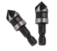 2PCS 5 Flute Countersink Drill Bit Set 12/16/19mm 82 Degree Chamfer Reamer for Wood Soft Metal Carbon Steel Hex Shank Woodworking Drilling Tools(19mm)