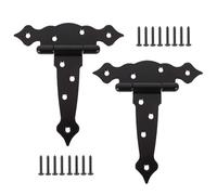 2Pcs 5 Inch Decorative Black T Hinges - SdydudCyb Outdoor Hinges for Wood Gate Heavy Duty Strap Hinges for Garage Door, Barn Door, Gate, Fence, Shed & Exterior Doors (5 in)