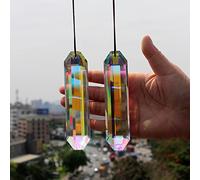 2PCS 5" Large Crystal Sun Catcher Prisms, STINO Hanging Suncatchers with Glass Prism, Rainbow Maker for Windows, Room, Garden Fantasy Aesthetic Home Decor (A# Color Stripe Sticks 2PCs)