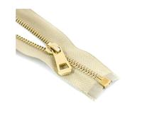 2Pcs 5# Metal Zipper Open End, Gold Silver Teeth for Clothing Bags Sewing Repair,Khaki-Gold,35cm
