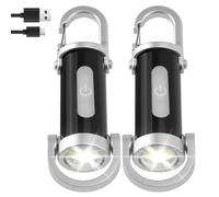 2PCS 500LM Super Bright Mini Keychain Flashlight Waterproof Rechargeable LED Keychain Torch, High Lumens EDC Pocket Flashlight for Emergency Power Outdoor Hiking Camping, Hiking, Emergency (Black)